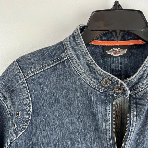 Harley Davidson Denim Jacket Patches Double Zipper - Picture 2 of 7
